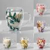 Double Wall Clear Glass Coffee Mugs Creative Clear Glass Cups with Handle Flowers Double Insulated Glass Cup for Hot Cold