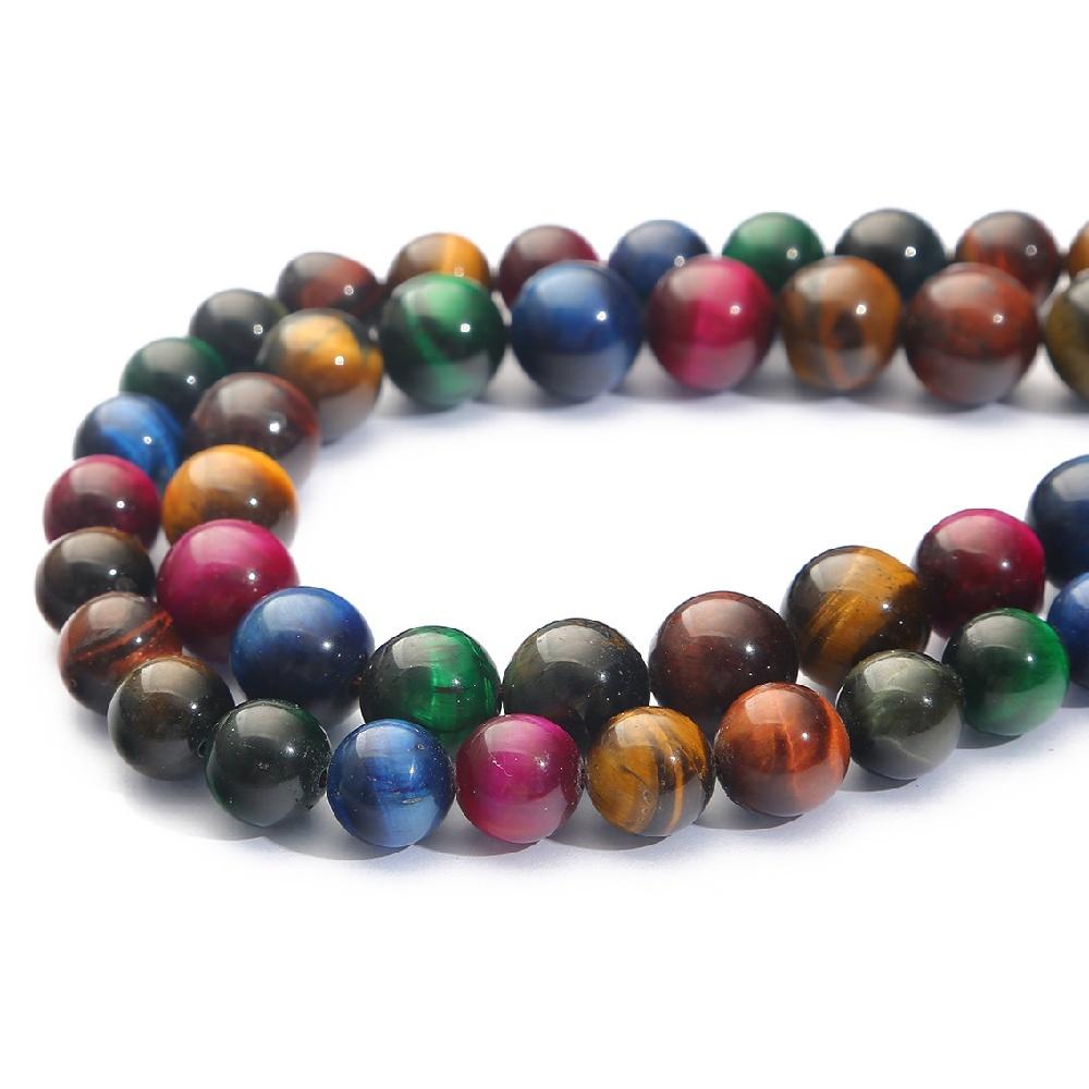 Микс Цветной Тигровый Глаз Натуральный Камень Бусины 15"Нить Гладкие Свободные Разделительные Бусины 4/6/8/10/12мм для Изготовления Ювелирных Изделий DIY Браслеты Аксессуары