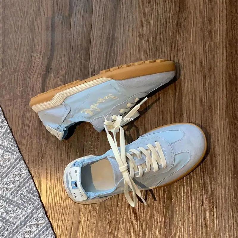 Туфли для женщин с круглым носком Корейская женская обувь на шнуровке Дизайнерская роскошь H Walking A Light Оригинальная высококачественная распродажа Эстетическая