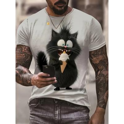 Смешная мужская футболка Aniaml с принтом кота, летняя повседневная футболка с коротким рукавом, уличная мода, свитер с круглым вырезом, мужская свободная одежда