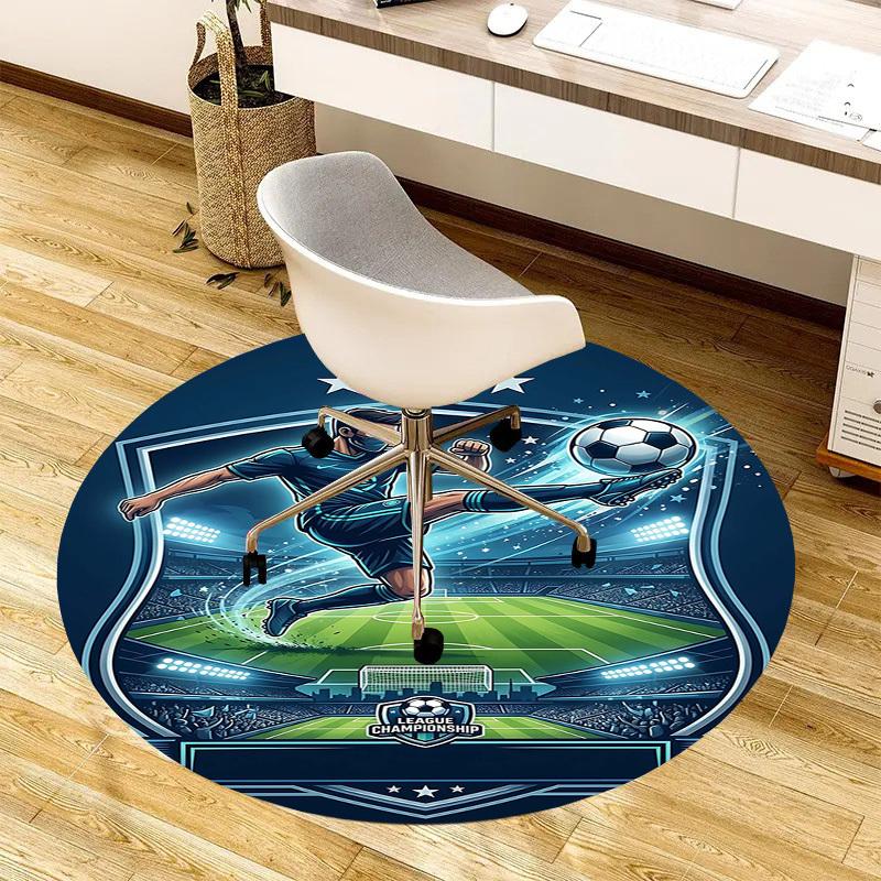 1PC Soccer Player Non-Slip Floor Round carpet, Office, family, bedroom, Large Area Rug Indoor Rugs, Durable PolyesterH0333