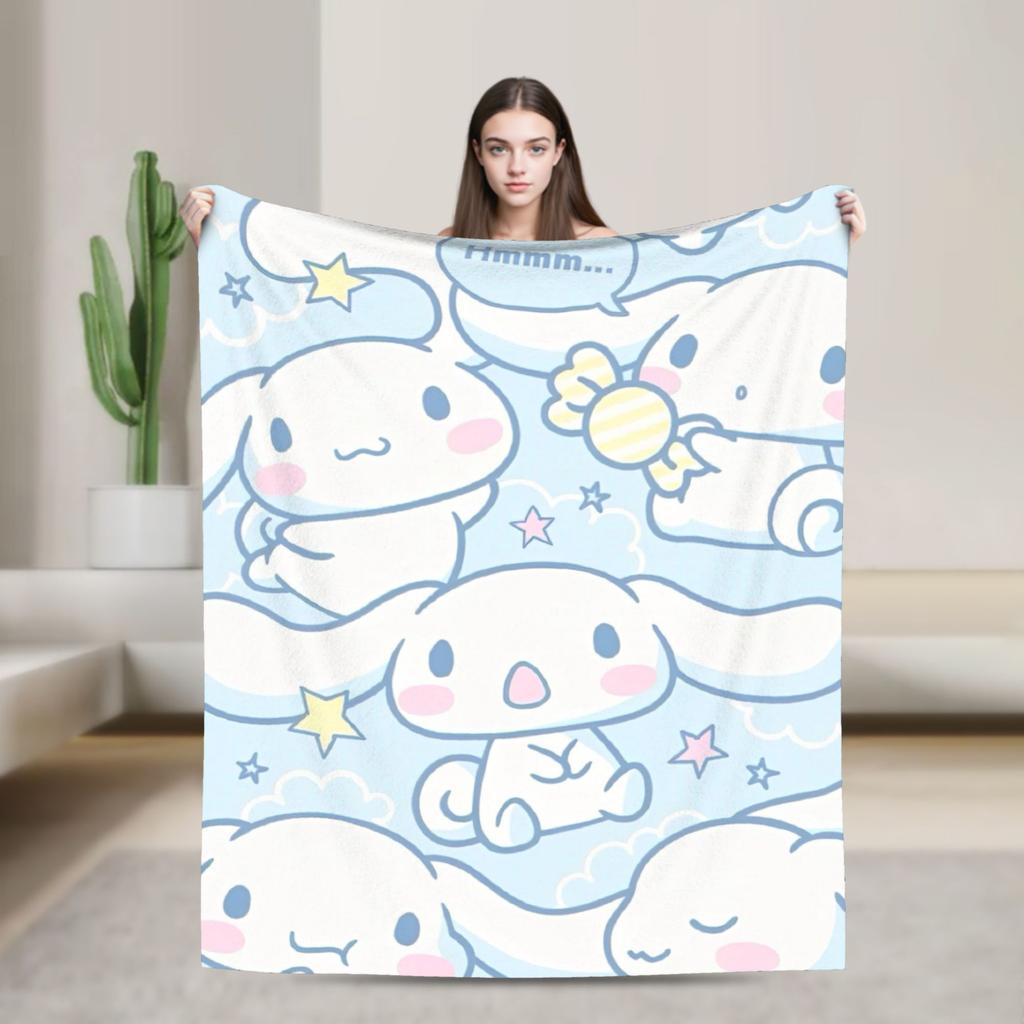 Kawaii Cinnamoroll Fleece Blanket Sanrio Cute Cartoon Dog Vintage Throw Blanket for Home Hotel Sofa 200x150cm Rug Piece