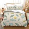 Мультяшный набор пододеяльников с листьями King/Queen Size Милый Маленький Свежий Стиль Простых Штрихов Листья Полиэстер Комплект постельного белья для Детей Девочек