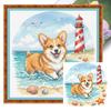 Dog on The Beach Full 14CT DIY Stamped Kits 30x30cm Printed Cross-Stitch Kits for Adults Home Decor