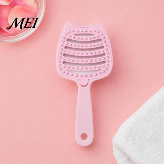 Easy Clean Hairbrush Cat Ear Self Cleaning Hair Brush for Women, Vented Styling Detachable Faster Blow Drying, Curved Detangler Sensitive Scalp