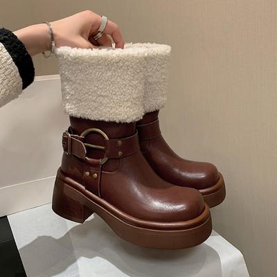 Женская водонепроницаемая зимняя обувь 2024 года, новые женские длинные плюшевые сапоги из искусственного меха, теплые женские хлопковые зимние сапоги, ботильоны на платформе