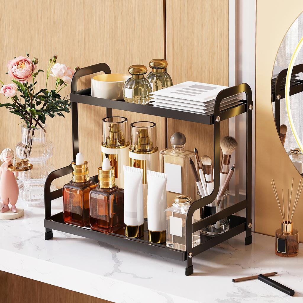 Двухслойная полка для хранения косметики, средства по уходу за кожей, коробка для хранения духов, полка-органайзер для ванной комнаты, полка для туалетного столика в ванной комнате