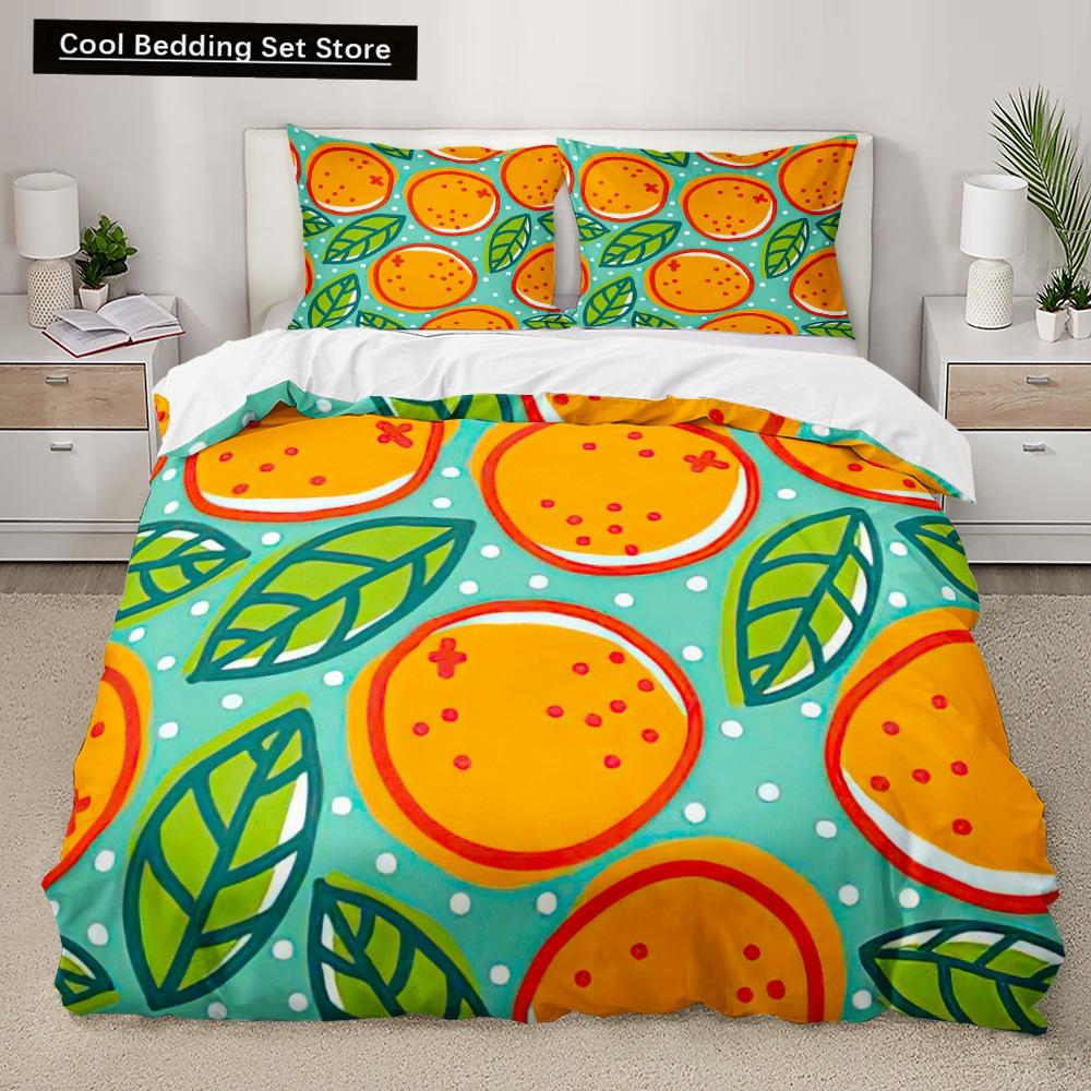 Cartoon Fruit King Queen Duvet Cover Summer Tropical Fruit Bedding Set for Boy Girl Banana Pear Red 2/3pcs Polyester Quilt Cover