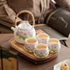 Suet jade porcelain large lifting beam pot, one pot, two cups, four cups, Kung Fu brewing teapot, tea set, household teacup.