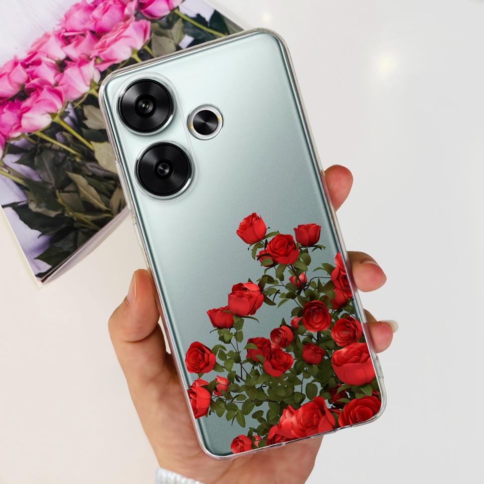 Flower Butterfly Women Fashion Back Cover For Xiaomi Redmi Turbo 3 Phone Funda Transparent Soft TPU Silicone Coque For Poco F6