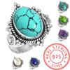 Кольцо из стерлингового серебра 925 пробы Женское Драгоценный камень Ручная работа Ювелирные изделия Подарок на Новый год Синий Зеленый Фиолетовый Медь Бирюза Жемчуг Ляпис Перламутр Солитер