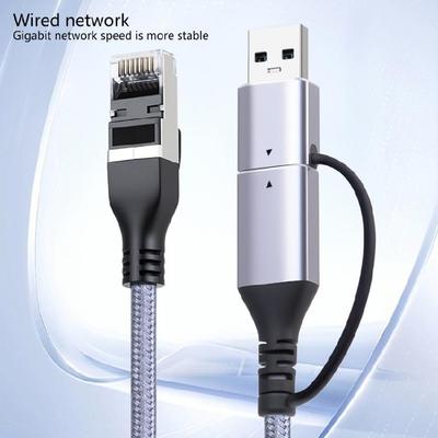 Сетевой адаптер-кабель USB Type C с гигабитной скоростью Ethernet, корпус из алюминиевого сплава с теплоотводом и не запутывающийся плетеный шнур