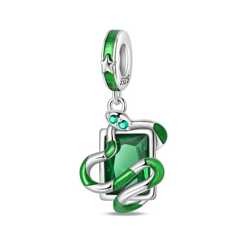 Драгоценные золотые бусины в виде свернувшейся змеи и подвеска-шарм из муранского стекла змеино-зеленого цвета, подходит для браслета, женское медное ожерелье, подарок