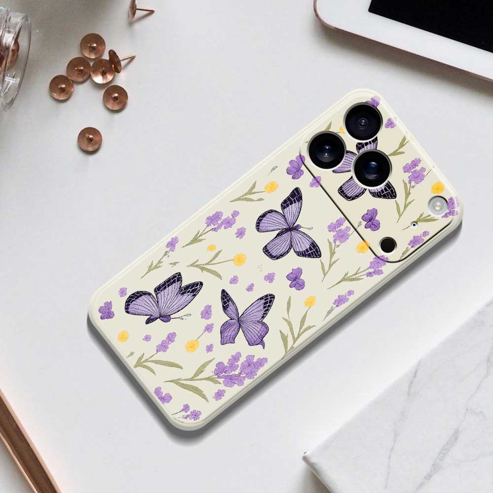For iPhone 17 Pro Max Case Purple Butterflies Pattern Printing Straight Edge TPU Phone Back Cover