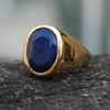 Raw Sapphire Blue Beryl 925 Sterling Silver Yellow Gold Overlay Signet Ring Jewelry