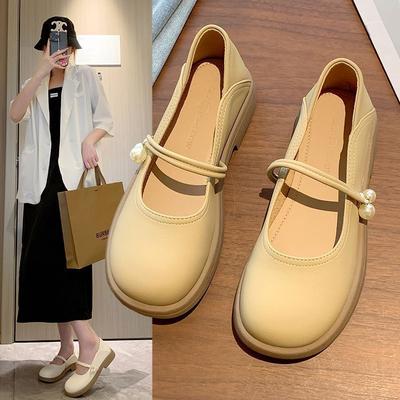 Корейская версия женских туфель Мэри Джейн на плоской подошве, лето 2025, новые туфли на двух ногах с одной педалью и юбкой, нежные маленькие кожаные туфли
