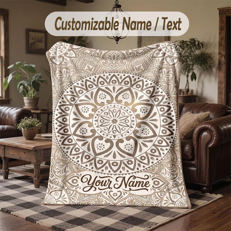 Elegant Lotus Theme Throw Blanket Custom Name Text Personalized Blanket Soft Cozy Blanket for Home Sofa Bed