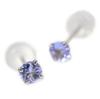 10K White Gold 3mm Stud Earrings with December Birthstone Tanzanite (Pair)