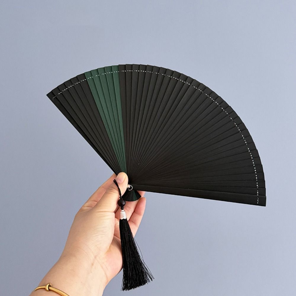 Chinese Style Tassel Folding Fan Solid Color Kimono Fan Elegant Handheld Fans Wedding Party Decor