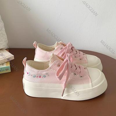 Модная вышивка цветы парусиновые туфли женские 2025 весна осень толстая подошва с увеличением высоты кроссовки повседневные на все случаи жизни теннисные кеды