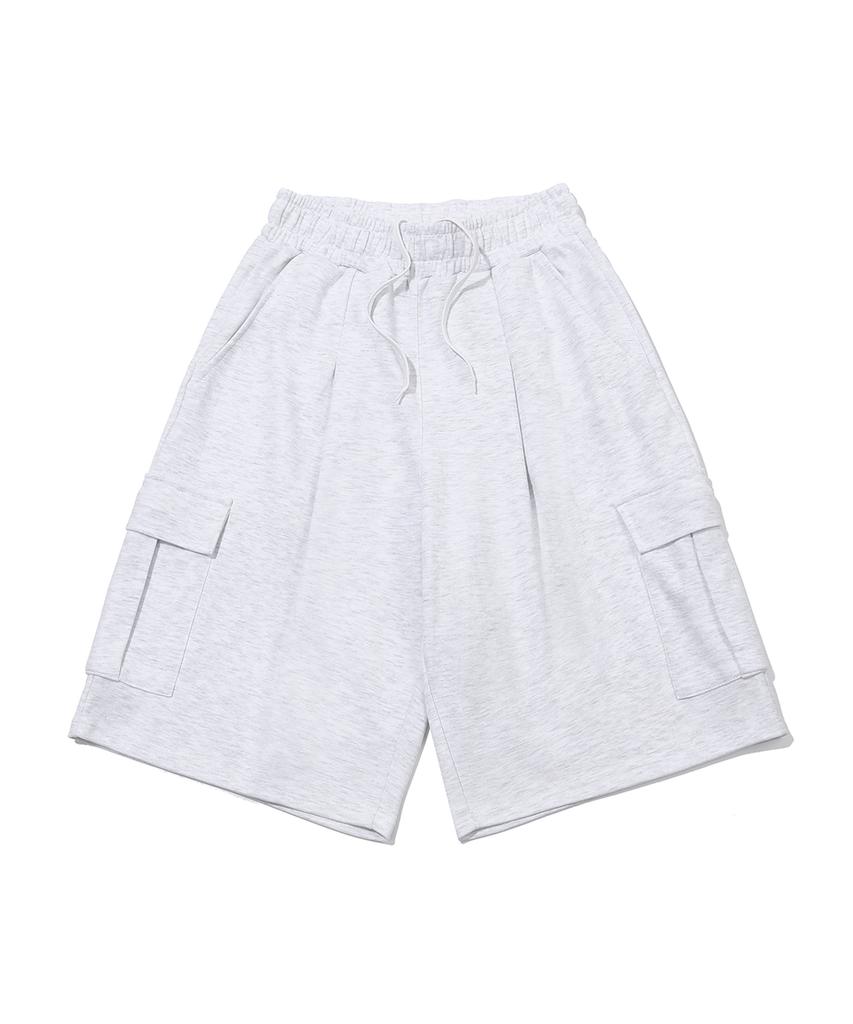 CHAMBROS Cargo Pocket One-Pleat Bermuda Sweat Shorts [White Melange]