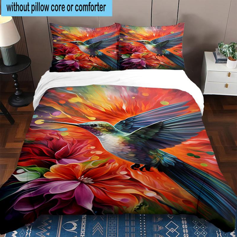 Hummingbird In Bloom 3pcs Bedding,Including 1pc Duvet Cover And 2pcs Pillowcases Perfect for Christmas,Ideal for Bedroom, Dormitory