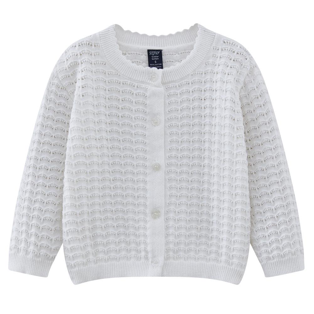 Girls' Knitted Cardigan Spring and Autumn Thin Hollow Children's Sweater Long Sleeve Pure Cotton Top Coat Stylish