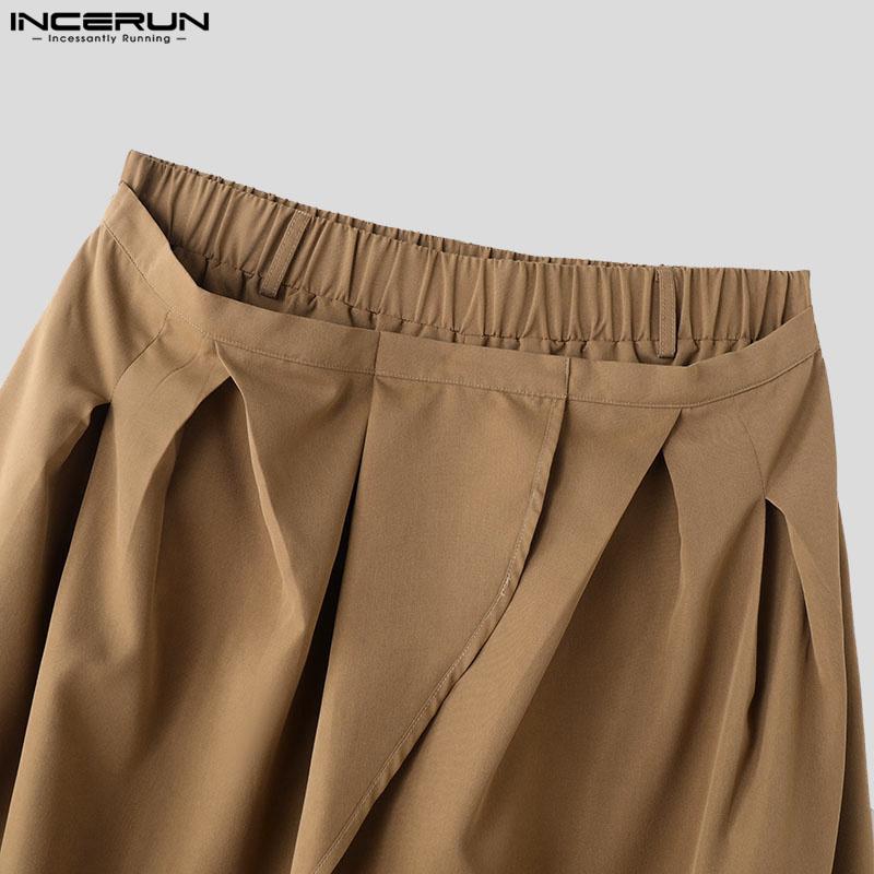INCERUN Мужские эластичные талии неравномерные слои однотонные повседневные свободные брюки брюки