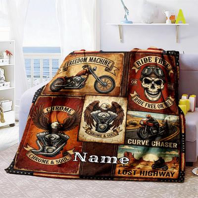 Motorcyclethemed Home Blanket Customize Your Names Comfortable Soft Lightweight Allseason Multipurpose Blanket For Picnics Sofas Offices Beds Living