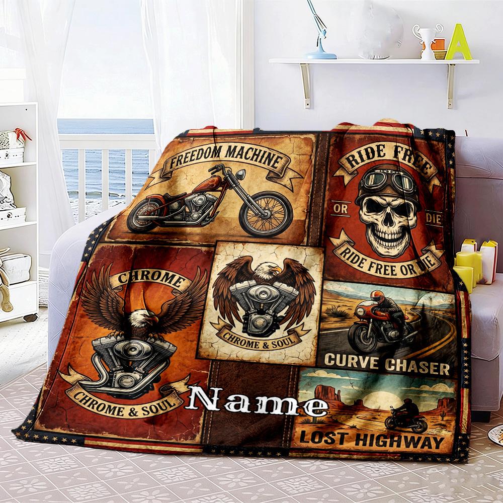 Motorcyclethemed Home Blanket Customize Your Names Comfortable Soft Lightweight Allseason Multipurpose Blanket For Picnics Sofas Offices Beds Living