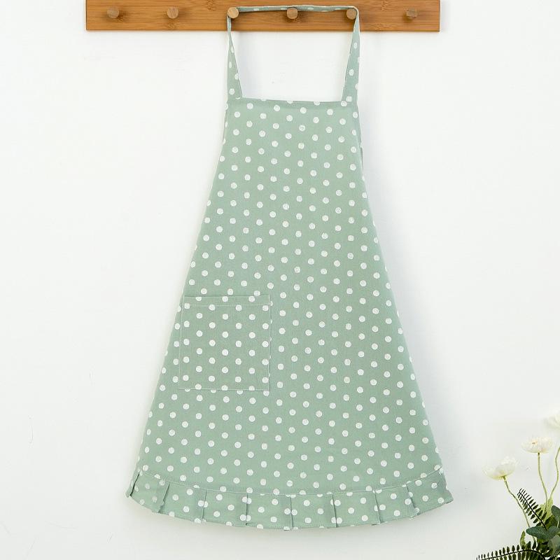 Cute Japanese Style Polka Dot Apron: Breathable, Hanging Neck, Waterproof & Oil-Proof for Kitchen.