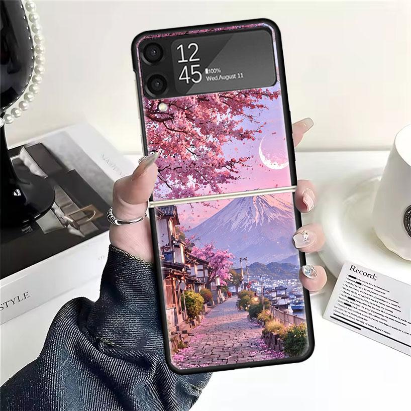 Японская вишня Гора Фудзи Чехлы Для Samsung Galaxy Z Flip 4 5 6 7 3 Z Flip7 Flip6 Flip4 Flip5 Flip3 5G Жесткий Ударопрочный Fundas C