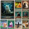 Funny Cat Decor Metal Tin Signs I Do What I Want  Cute Cat Funny Metal Posters Wall Art Decor Signs for Bathroom, Garden, Home