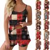 Женский модный рождественский комплект с принтом без рукавов, топ, шорты и пижама