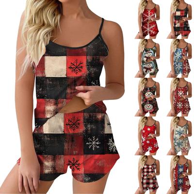 Женский модный рождественский комплект с принтом без рукавов, топ, шорты и пижама