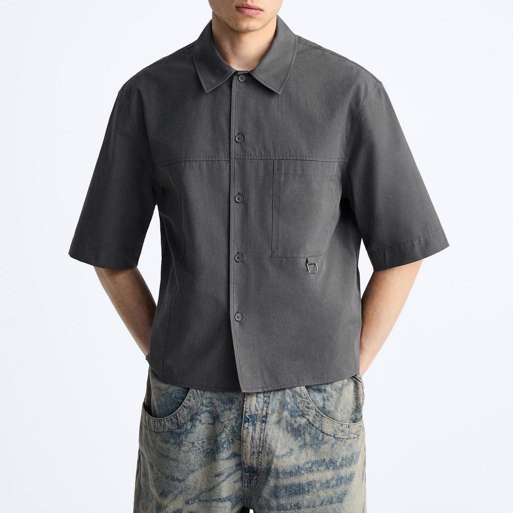 Zara Однотонная повседневная рубашка поло Мужские рубашки Серый 3666300-802