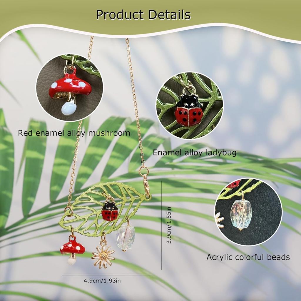 CASONA Car Hanging Decor,Lucky Rear View Mirror Dangling Car Charm,Handmade Ladybug Mushroom Daisy Leaf Boho Nature Decoration Ornament Gift for