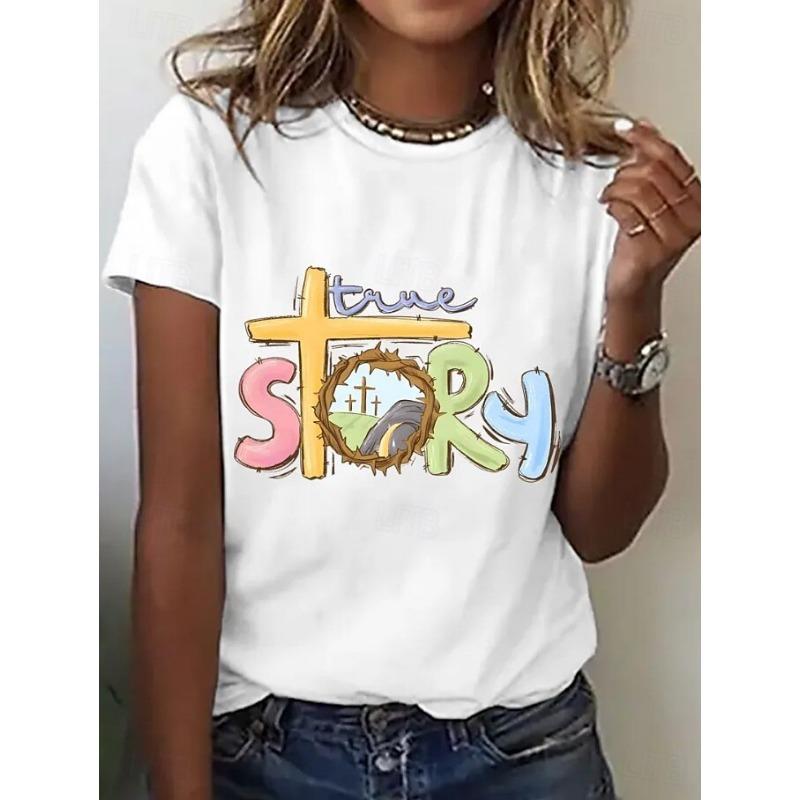 Women's T Shirt Graphic Letter Stylish Classic Casual Short Sleeve Round Neck Regular Tops Summer