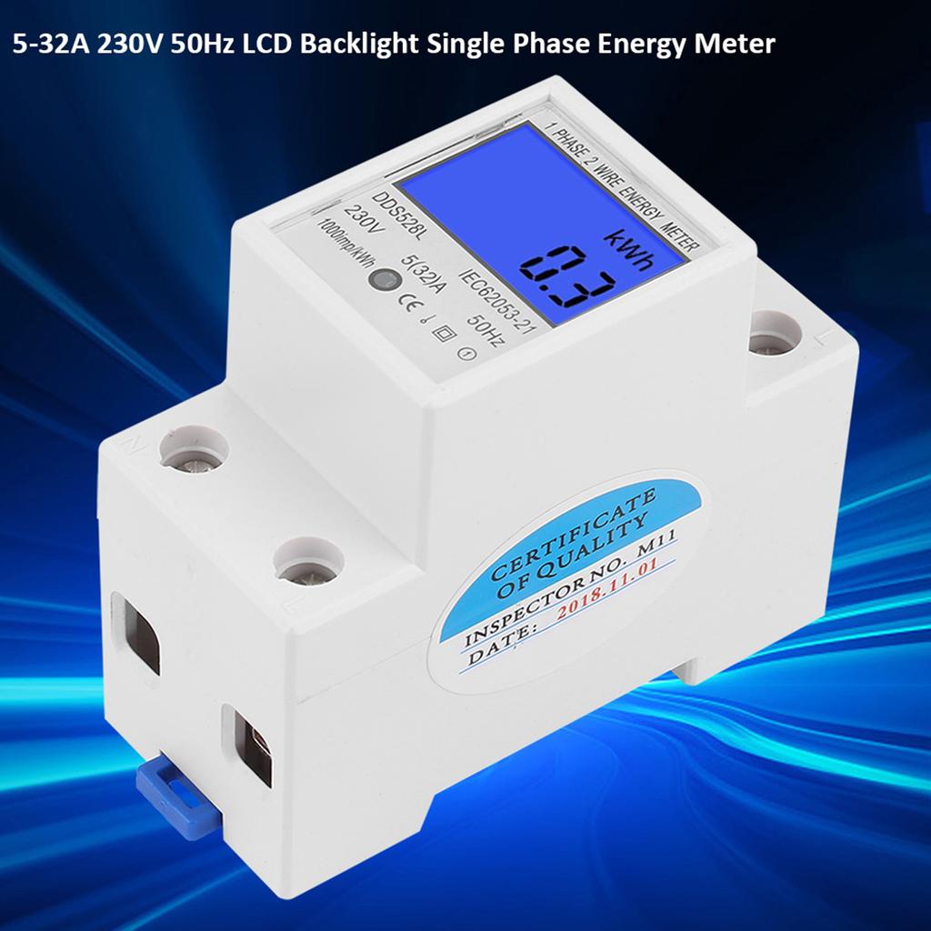 5 32A 230V 50Гц ЖК-подсветка Однофазный счетчик энергии Ватт кВтч Монтаж на DIN-рейку