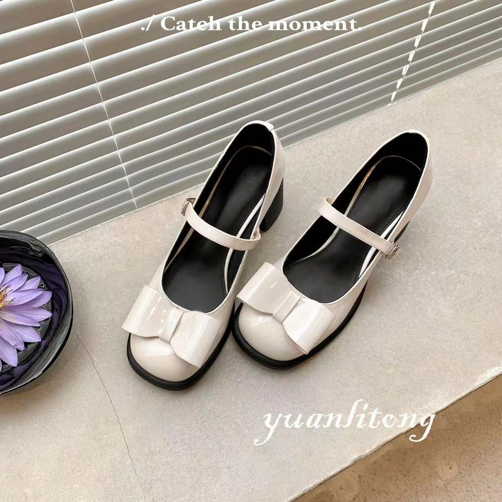 Туфли Лолита Женские Мэри Джейн на Т-образном ремешке из ПУ кожи с круглым носком и пряжкой, милый бантик, женские повседневные балетки, обувь для кампуса, размер 42