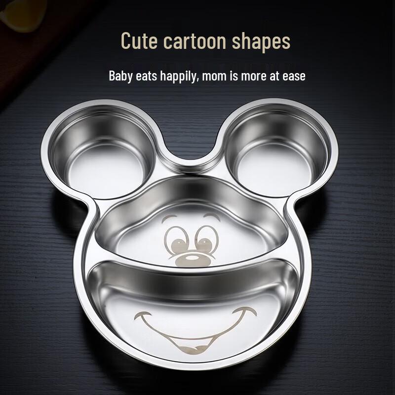 Mickey Mouse 304 Stainless Steel 4-Compartment Kids Lunch Plate