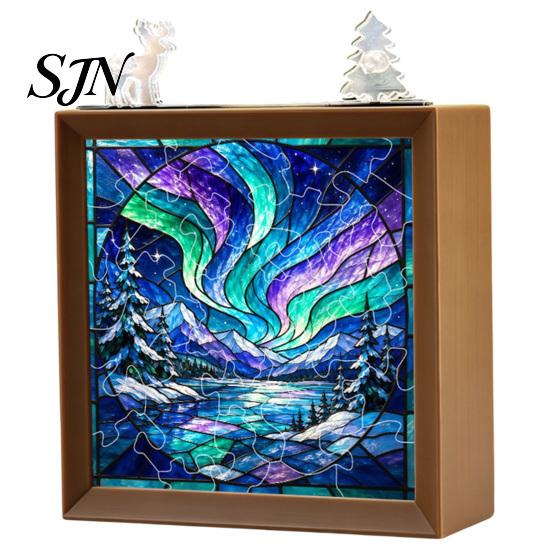 DIY Bedside Lamp Decor Christmas Acrylic Puzzle Night Light, Wooden Frame Hand-Assembled Jigsaw Soft Glow Light Lamp, Creative Home Desktop