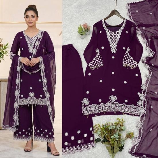 Majestic Embroidered Georgette Palazzo Suit Set
