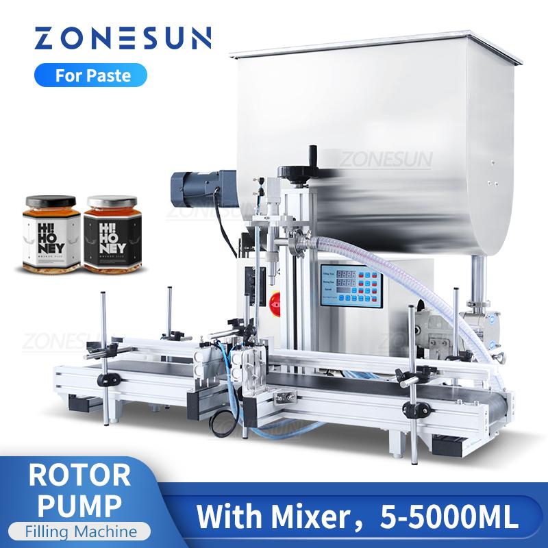ZONESUN ZS-DTGT900U Automatic Paste Filling Machine with Rotor Pump for Hot Sauce Butter Soybean Ketchup Includes Mixer Hopper