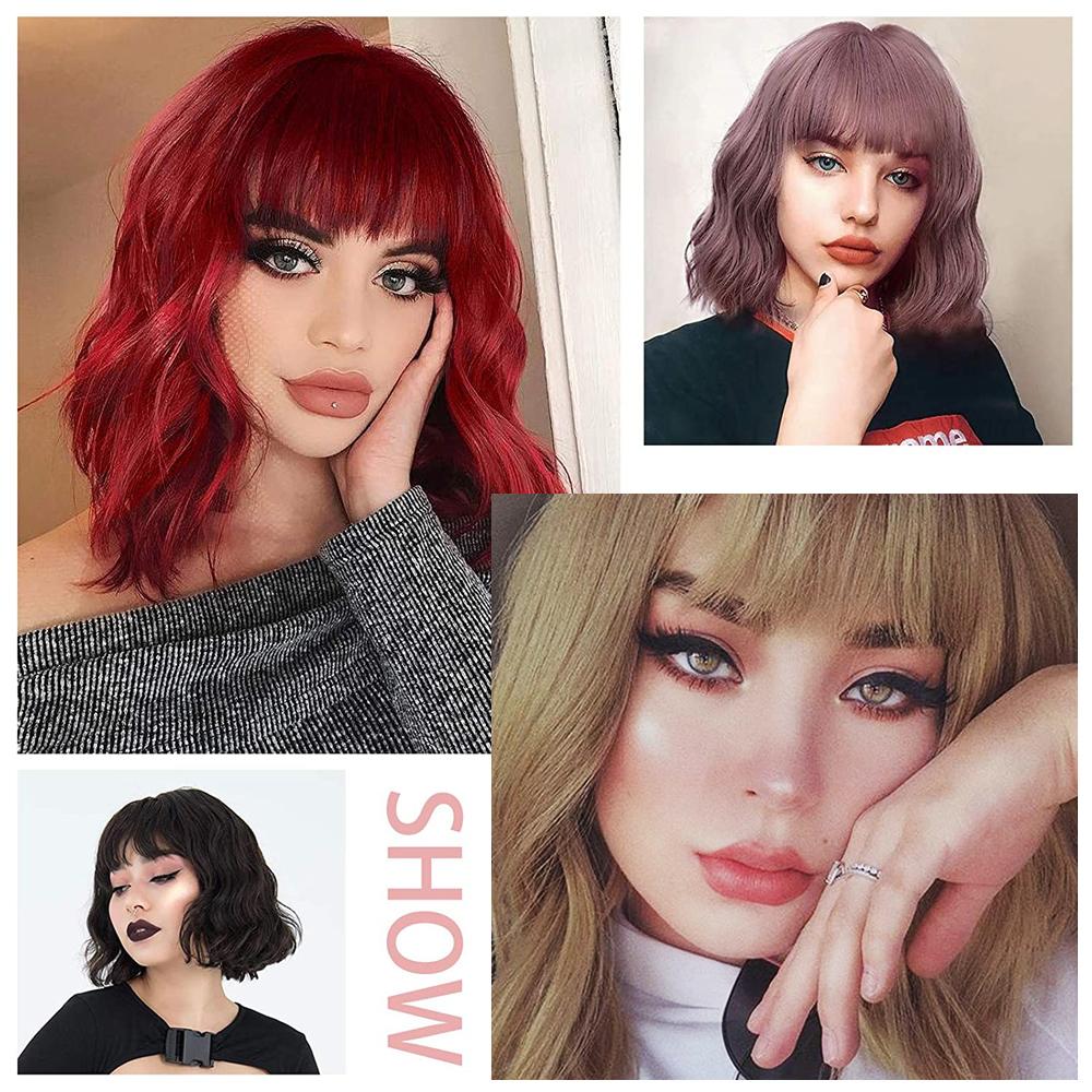 MISS WIG Женский короткий волнистый парик с челкой, платиновый блондин, цвет омбре, парик из синтетического волокна для женщин, повседневная одежда