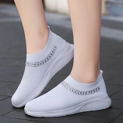 Женские туфли на плоской подошве Slip On Shoes For Women Sock Sneakers Fashion Crystal Ladies Shoes Casual Zapatos De Mujerjh8sd