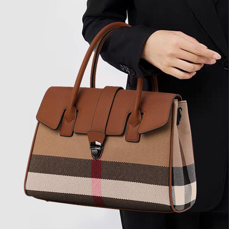 New Autumn and Winter Canvas with Cowhide Leather European and American Fashion and Casual Genuine Leather Women's Bag High-end Portable Crossbody Bag
