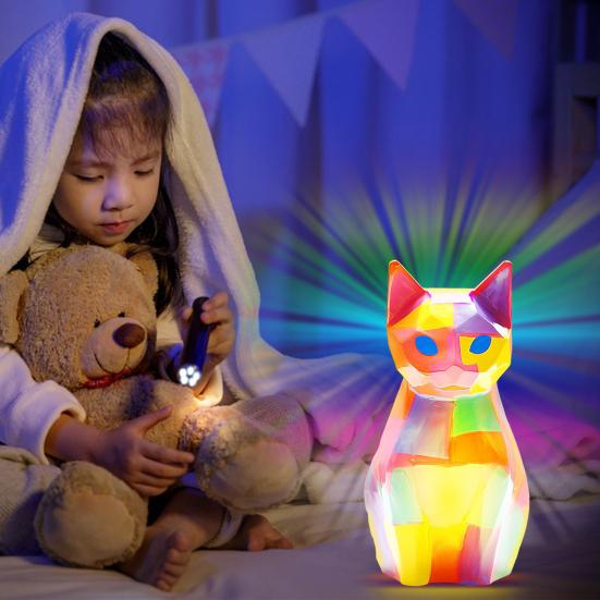 1 комплект Paint Your Own Cat Lamp Kit с 12 цветными пигментами и кисточкой