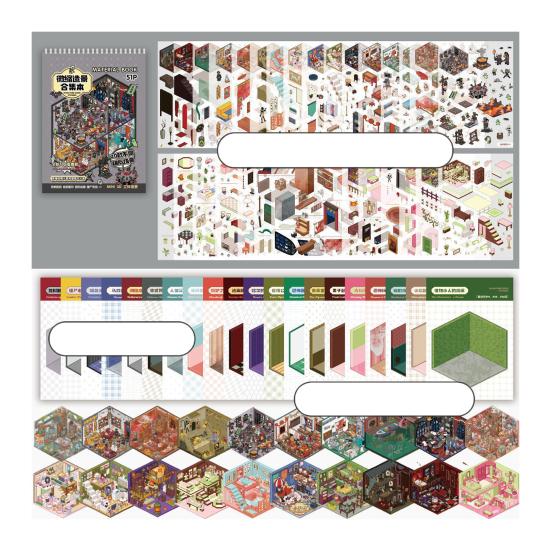 3D Scene Sticker Book Set for Kids Adults DIY Mini House Stickers Kit Reusable Kawaii Stickers for Home School Office