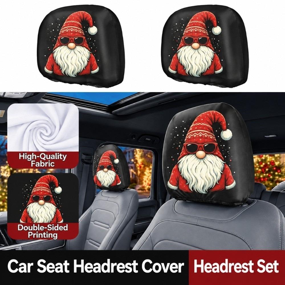 2PCS Stretchable Car Headrest Cover Car Headrest Protector Christmas Holiday Car Interior